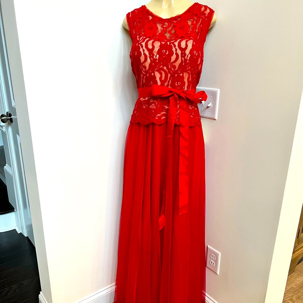Juno red and nude tulle and lace dress